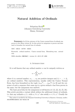 Natural Addition of Ordinals