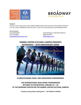 Kimmel Center Cultural Campus Presents Riverdance – 25Th Anniversary Show