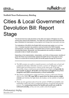 Cities & Local Government Devolution Bill: Report Stage