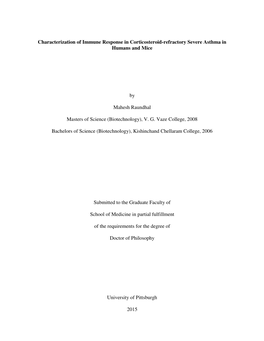 Characterization of Immune Response in Corticosteroid-Refractory Severe Asthma in Humans and Mice