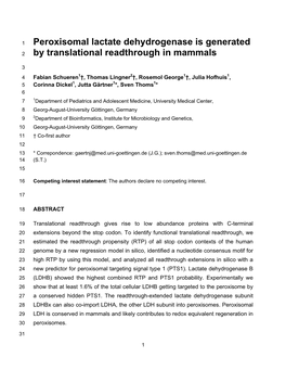 Peroxisomal Lactate Dehydrogenase Is Generated by Translational Readthrough in Mammals