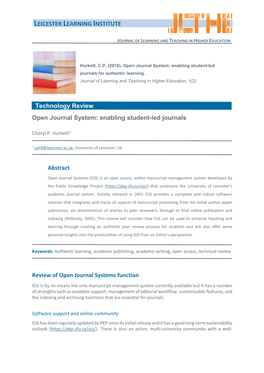 Enabling Student-Led Journals Abstract Review of Open Journal Systems