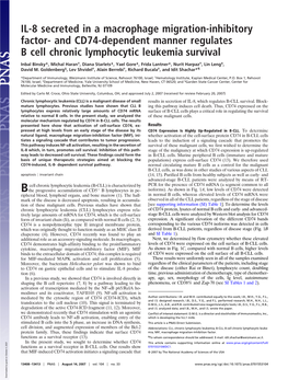 And CD74-Dependent Manner Regulates B Cell Chronic Lymphocytic Leukemia Survival