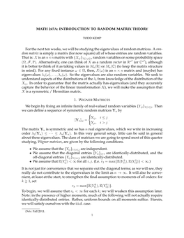 Introduction to Random Matrix Theory