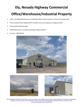 Ely, Nevada Highway Commercial Office/Warehouse/Industrial Property