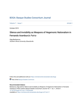 Silence and Invisibility As Weapons of Hegemonic Nationalism in Fernando Aramburu's Patria