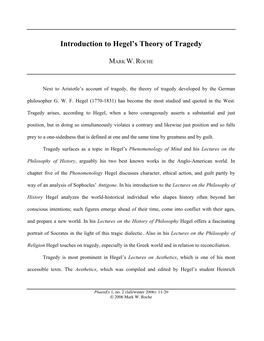 Introduction to Hegel's Theory of Tragedy