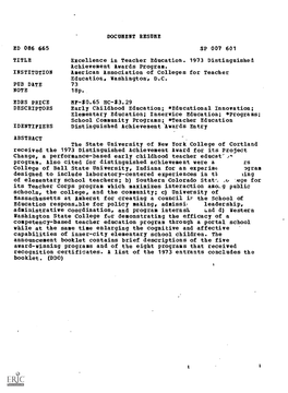 Excellence in Teacher Education. 1973 Distinguished American Association of Colleges for Teacher School Community Programs; *Tea