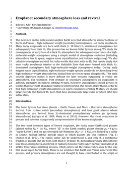 Exoplanet Secondary Atmosphere Loss and Revival 2 3 Edwin S