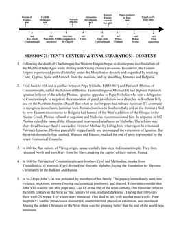 Session 21: Tenth Century & Final Separation – Content