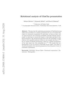 Rotational Analysis of Chacha Permutation