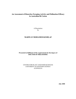 An Assessment of Honeybee Foraging Activity and Pollination Efficacy in Australian Bt Cotton