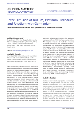 Inter-Diffusion of Iridium, Platinum, Palladium and Rhodium with Germanium Improved Materials for the Next Generation of Electronic Devices