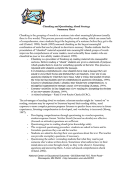 Chunking and Questioning Aloud Strategy Summary Sheet