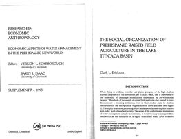 The Social Organization of Prehispanic Raised Field Economic Aspects of Water Management Agriculture in the Lake in the Prehispanic New World Titicaca Basin