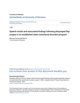 Speech Results and Associated Findings Following Pharyngeal Flap Surgery in an Established State Craniofacial Disorders Program