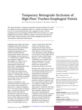 Temporary Retrograde Occlusion of High-Flow Tracheo-Esophageal Fistula Colin D