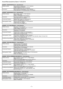 1 - Anschriftenverzeichnis Stand: 14.09.2018