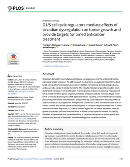 G1/S Cell Cycle Regulators Mediate Effects of Circadian Dysregulation on Tumor Growth and Provide Targets for Timed Anticancer Treatment