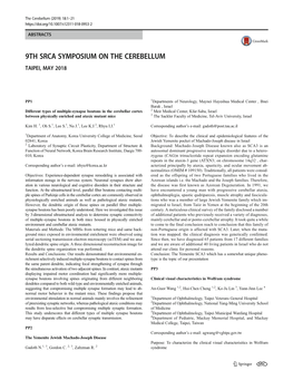 9Th Srca Symposium on the Cerebellum Taipei, May 2018