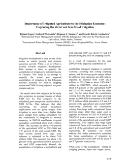 Importance of Irrigated Agriculture to the Ethiopian Economy: Capturing the Direct Net Benefits of Irrigation