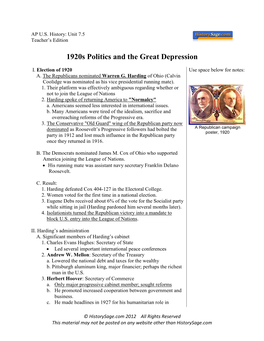 1920S Politics and the Great Depression