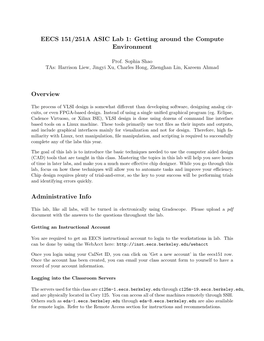 EECS 151/251A ASIC Lab 1: Getting Around the Compute Environment