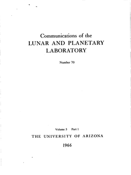 Communications of the LUNAR and PLANETARY LABORATORY