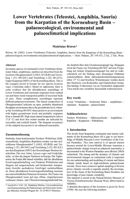 Lower Vertebrates (Teleostei, Amphibia, Sauria) from the Karpatian of the Korneuburg Basin - Palaeoecological, Environmental and Palaeoclimatical Implications