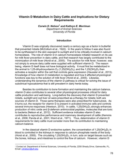 Vitamin D Metabolism in Dairy Cattle and Implications for Dietary Requirements