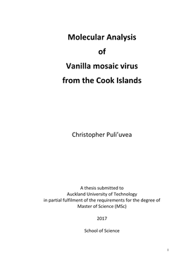 Molecular Analysis of Vanilla Mosaic Virus from the Cook Islands