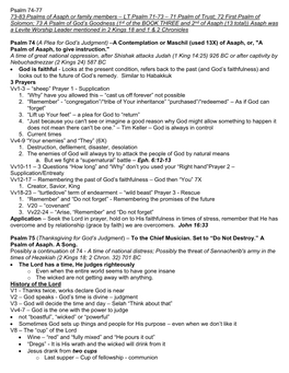 Psalm 74-77 73-83 Psalms of Asaph Or Family Members