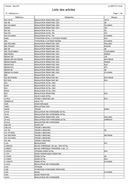 Liste Des Articles Tri : Référence a Page 1 / 46