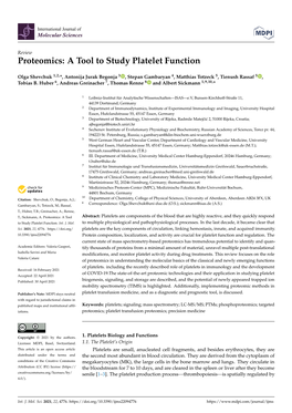 Proteomics: a Tool to Study Platelet Function