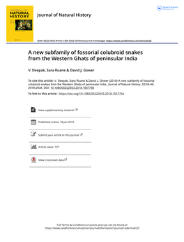 A New Subfamily of Fossorial Colubroid Snakes from the Western Ghats of Peninsular India