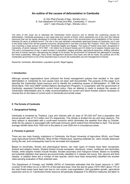 An Outline of the Causes of Deforestation in Cambodia