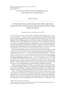 Lithuanian Language in the Grand Duchy of Lithuania: Between Function and Status
