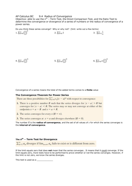 9.4 Radius of Convergence