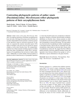 Pucciniomycotina: Microbotryum) Reflect Phylogenetic Patterns of Their Caryophyllaceous Hosts