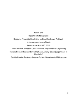 Kieran Britt Department of Linguistics Discourse Pragmatic Constraints On