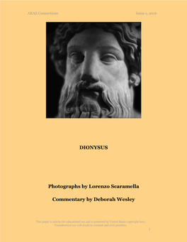 DIONYSUS Photographs by Lorenzo Scaramella Commentary by Deborah Wesley