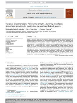 The Giant Columnar Cactus Pachycereus Pringlei Adaptively Modiﬁes Its Stem Shape from the Dry Tropics Into the Arid Mid-Latitude Deserts