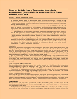 Notes on the Behaviour of Bare-Necked Umbrellabird Cephalopterus Glabricollis in the Monteverde Cloud Forest Preserve, Costa Rica