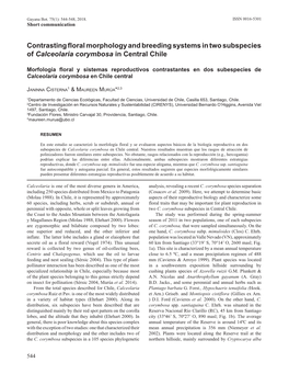 Contrasting Floral Morphology and Breeding Systems in Two Subspecies of Calceolaria Corymbosa in Central Chile