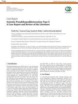 Case Report Systemic Pseudohypoaldosteronism Type I: a Case Report and Review of the Literature