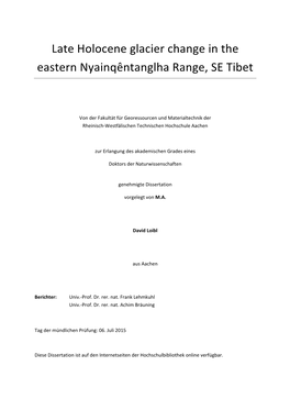 Late Holocene Glacier Change in the Eastern Nyainqêntanglha Range, SE Tibet