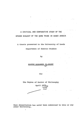 A Critical and Comparative Study of the Spoken Dialect of Badr and District in Saudi Arabia, M