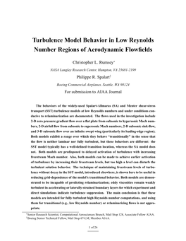 Turbulence Model Behavior in Low Reynolds Number Regions of Aerodynamic Flowﬁelds