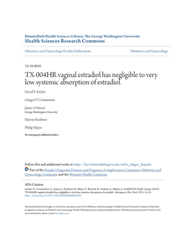 TX-004HR Vaginal Estradiol Has Negligible to Very Low Systemic Absorption of Estradiol