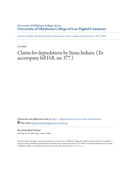 Claims for Depredations by Sioux Indians. (To Accompany Bill H.R